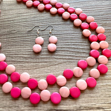 Load image into Gallery viewer, Hot &amp; Blush Pink Double Statement Necklace, Chunky Jewelry Big Beaded Necklace, dark pink Necklace, magenta Jewelry bubble