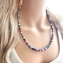 Load image into Gallery viewer, West Coast Rainbow Heishi Beaded Necklace, Colorful Jewelry, Chunky statement necklace, beaded necklace, color block necklace