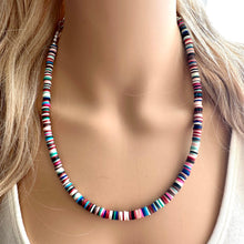 Load image into Gallery viewer, West Coast Rainbow Heishi Beaded Necklace, Colorful Jewelry, Chunky statement necklace, beaded necklace, color block necklace