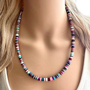 West Coast Rainbow Heishi Beaded Necklace, Colorful Jewelry, Chunky statement necklace, beaded necklace, color block necklace