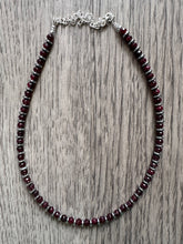 Load image into Gallery viewer, Garnet &amp; Silver Necklace, Maroon Jewelry, dark red statement Pieces, Jade gemstone Beads, single strand layering necklace marsala