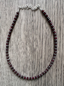 Garnet & Silver Necklace, Maroon Jewelry, dark red statement Pieces, Jade gemstone Beads, single strand layering necklace marsala