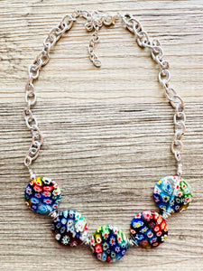 Rainbow Glass Multi Color Chunky Statement choker Necklace rainbow single strand, multi color jewelry, rainbow jewelry single strand jewelry