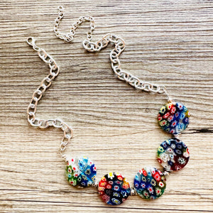 Rainbow Glass Multi Color Chunky Statement choker Necklace rainbow single strand, multi color jewelry, rainbow jewelry single strand jewelry