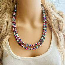 Load image into Gallery viewer, West Coast Rainbow Heishi Beaded Necklace, Colorful Jewelry, 2 strand Chunky statement necklace, beaded necklace, color block necklace