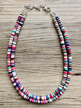 Load image into Gallery viewer, West Coast Rainbow Heishi Beaded Necklace, Colorful Jewelry, 2 strand Chunky statement necklace, beaded necklace, color block necklace