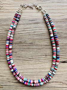 West Coast Rainbow Heishi Beaded Necklace, Colorful Jewelry, 2 strand Chunky statement necklace, beaded necklace, color block necklace
