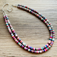 Load image into Gallery viewer, West Coast Rainbow Heishi Beaded Necklace, Colorful Jewelry, 2 strand Chunky statement necklace, beaded necklace, color block necklace