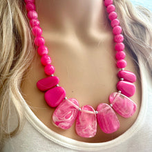 Load image into Gallery viewer, Bubblegum Pink Statement Necklace, Chunky Jewelry Big Beaded jewelry, Single Strand Necklace, hot pink jewelry, hot pink necklace jewelry