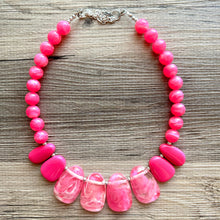 Load image into Gallery viewer, Bubblegum Pink Statement Necklace, Chunky Jewelry Big Beaded jewelry, Single Strand Necklace, hot pink jewelry, hot pink necklace jewelry