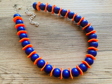 Load image into Gallery viewer, LAST ONE Orange &amp; Purple Long beaded statement necklace, single strand necklace jewelry big bead necklace, game day sports team royal