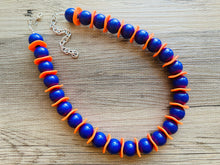 Load image into Gallery viewer, LAST ONE Orange &amp; Purple Long beaded statement necklace, single strand necklace jewelry big bead necklace, game day sports team royal