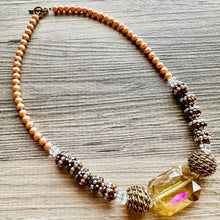 Load image into Gallery viewer, Autumn Sparkle Jewel Statement Necklace, Chunky 1 Strand Jewelry, gold necklace layering bib beaded necklace thin collar pearl pumpkin glass