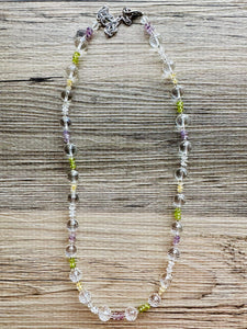 Clear Rainbow Sparkle Jewel Statement Necklace, Chunky 1 Strand Jewelry, silver necklace, layering long bib beaded necklace thin collar