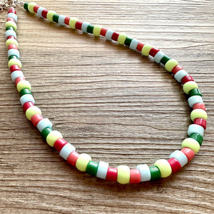 Fruit Stripe Gum Layering Rainbow Ombré Beaded 1 Strand Necklace, Colorful Jewelry, statement jelly bean necklace confetti