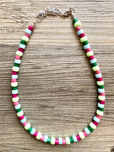 Fruit Stripe Gum Layering Rainbow Ombré Beaded 1 Strand Necklace, Colorful Jewelry, statement jelly bean necklace confetti