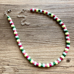 Fruit Stripe Gum Layering Rainbow Ombré Beaded 1 Strand Necklace, Colorful Jewelry, statement jelly bean necklace confetti