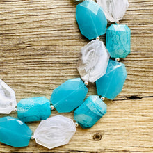 Load image into Gallery viewer, Aqua Blue Double Strand Statement Necklace, Chunky light blue Oval Beaded Bib Jewelry, blue jewelry, baby blue jewlery necklace