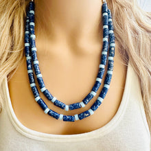 Load image into Gallery viewer, Natural Lapis Lazuli Beaded 1 strand Statement Necklace, Chunky Bib Single Jewelry stone jewelry, gemstone layering dark blue navy