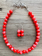 Load image into Gallery viewer, Bright Red Single Strand Big Beaded Statement Necklace, red beaded necklace, red bridesmaid necklace jewelry, red drop earrings