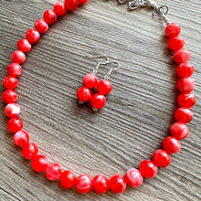 Load image into Gallery viewer, Bright Red Single Strand Big Beaded Statement Necklace, red beaded necklace, red bridesmaid necklace jewelry, red drop earrings