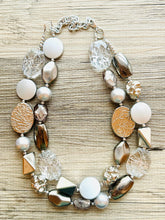 Load image into Gallery viewer, Gray Ombré Chunky Statement Necklace, multi Strand Beaded Jewelry, cadet blue jewelry, 3 strand chunky bib silver gem bead set
