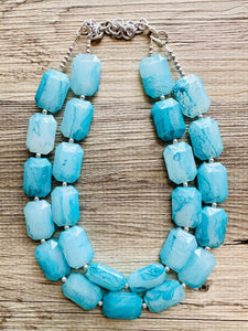 Aquarium Nautical Chunky Statement Necklace, Big beaded jewelry, Double Strand Statement Necklace, blue green, brown chunky necklace