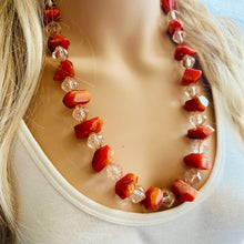 Load image into Gallery viewer, Natural carnelian Beaded 1 strand Statement Necklace, Chunky Bib Single Jewelry Light orange stone jewelry, gemstone layering red cream gold