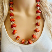 Load image into Gallery viewer, Natural carnelian Beaded 1 strand Statement Necklace, Chunky Bib Single Jewelry Light orange stone jewelry, gemstone layering red cream gold