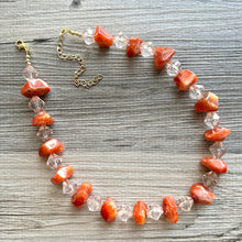 Load image into Gallery viewer, Natural carnelian Beaded 1 strand Statement Necklace, Chunky Bib Single Jewelry Light orange stone jewelry, gemstone layering red cream gold