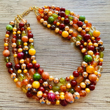 Load image into Gallery viewer, November Leaves Chunky Statement Necklace Beaded Jewelry, fall orange yellow orange mustard bridesmaid bib wedding gold clear resin