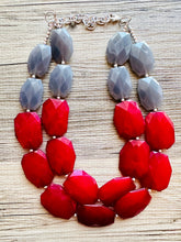 Load image into Gallery viewer, Fall Statement Necklace, Maroon &amp; Gray Necklace, Multi Strand Statement Necklace, fall colors necklace, chunky bib red and gray