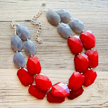 Load image into Gallery viewer, Fall Statement Necklace, Maroon &amp; Gray Necklace, Multi Strand Statement Necklace, fall colors necklace, chunky bib red and gray
