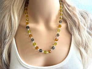 Neutral Sparkle Jewel Statement Necklace, Chunky 1 Strand Jewelry, gold layering long bib beaded thin collar bead navy champagne green