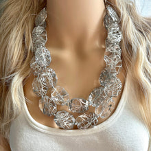 Load image into Gallery viewer, Silver Cross Country Zig Zag necklace, stunning elegant silver gray statement bib necklace, silver chain