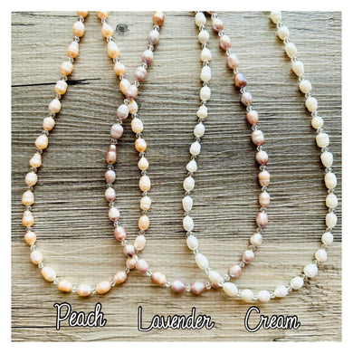 Freshwater Pearl & Crystal Jewelry necklace, bridesmaid jewelry, coral wedding, lavender cream peach necklace gold single strand