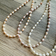 Load image into Gallery viewer, Freshwater Pearl &amp; Crystal Jewelry necklace, bridesmaid jewelry, coral wedding, lavender cream peach necklace gold single strand