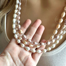 Load image into Gallery viewer, Freshwater Pearl &amp; Crystal Jewelry necklace, bridesmaid jewelry, coral wedding, lavender cream peach necklace gold single strand
