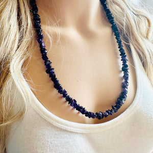 Amethyst GemStone Chunky Statement Necklace, chip gem necklace, long gem jewelry beaded agate champagne pendant purple