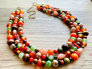 East Coast in Fall chunky necklace, Warm Neutral beaded jewelry, resin beaded Ombré necklace red yellow orange brown olive gold RoseGold