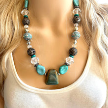 Load image into Gallery viewer, Natural Clay Beaded 1 strand Statement Necklace, Chunky Bib Single Jewelry stone jewelry, gemstone layering blue navy