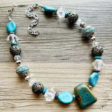 Load image into Gallery viewer, Natural Clay Beaded 1 strand Statement Necklace, Chunky Bib Single Jewelry stone jewelry, gemstone layering blue navy