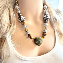Load image into Gallery viewer, Natural labradorite Beaded 1 strand Statement Necklace, Chunky Bib Single Jewelry stone jewelry, gemstone layering brown silver gray