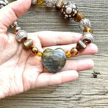 Load image into Gallery viewer, Natural labradorite Beaded 1 strand Statement Necklace, Chunky Bib Single Jewelry stone jewelry, gemstone layering brown silver gray