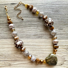 Load image into Gallery viewer, Natural labradorite Beaded 1 strand Statement Necklace, Chunky Bib Single Jewelry stone jewelry, gemstone layering brown silver gray