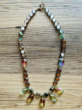 Load image into Gallery viewer, Rainbow Jewel Statement Necklace, Chunky 1 Strand Jewelry, silver necklace, gray bib beaded necklace thick collar bead metal layering