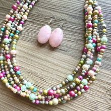 Load image into Gallery viewer, Blush Pink Jubilee Rainbow 5 strand Beaded Necklace, Colorful Jewelry, Chunky statement necklace, big beaded pearl, jewelry fall confetti