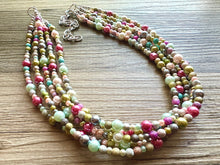 Load image into Gallery viewer, Blush Pink Jubilee Rainbow 5 strand Beaded Necklace, Colorful Jewelry, Chunky statement necklace, big beaded pearl, jewelry fall confetti