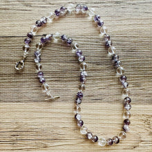 Load image into Gallery viewer, Clear &amp; Gray Jewel Statement Necklace, Chunky 1 Strand Jewelry, silver necklace, purple long bib beaded necklace thick collar bead metal