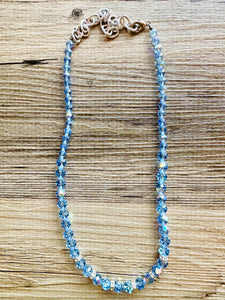 Baby Blue Jewel Statement Necklace, Chunky 1 Strand Jewelry, blue necklace, baby blue bib beaded necklace layering collar bead metal